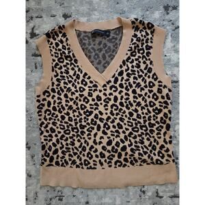 New York & Company Leopard Print Sweater Vest -Size L Preppy Fun Boho Streetwear